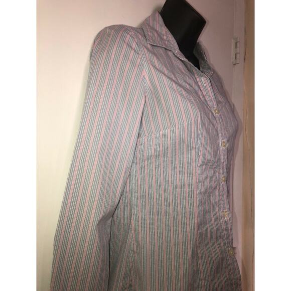 Banana Republic XS Soft Wash Shirt Blue Pink Striped Button Down - Picture 4 of 8